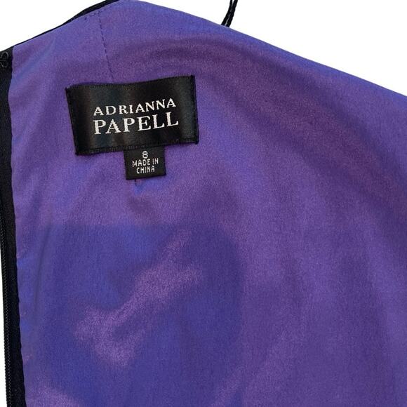 Adrianna Papell Black Purple Sheer Illusion Stripe Cocktail Dress Size 8 - Picture 4 of 7